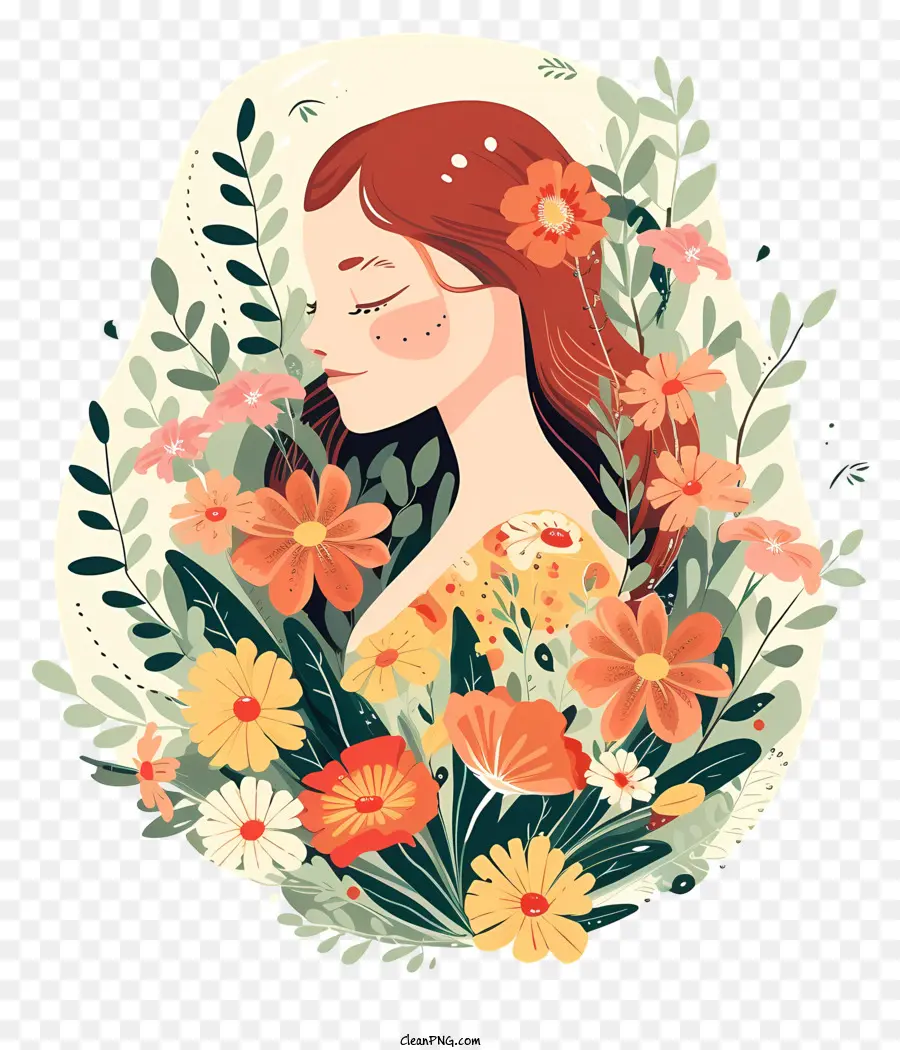 Mujer Y Flores Arte Vectorial Simplista，Mujer PNG