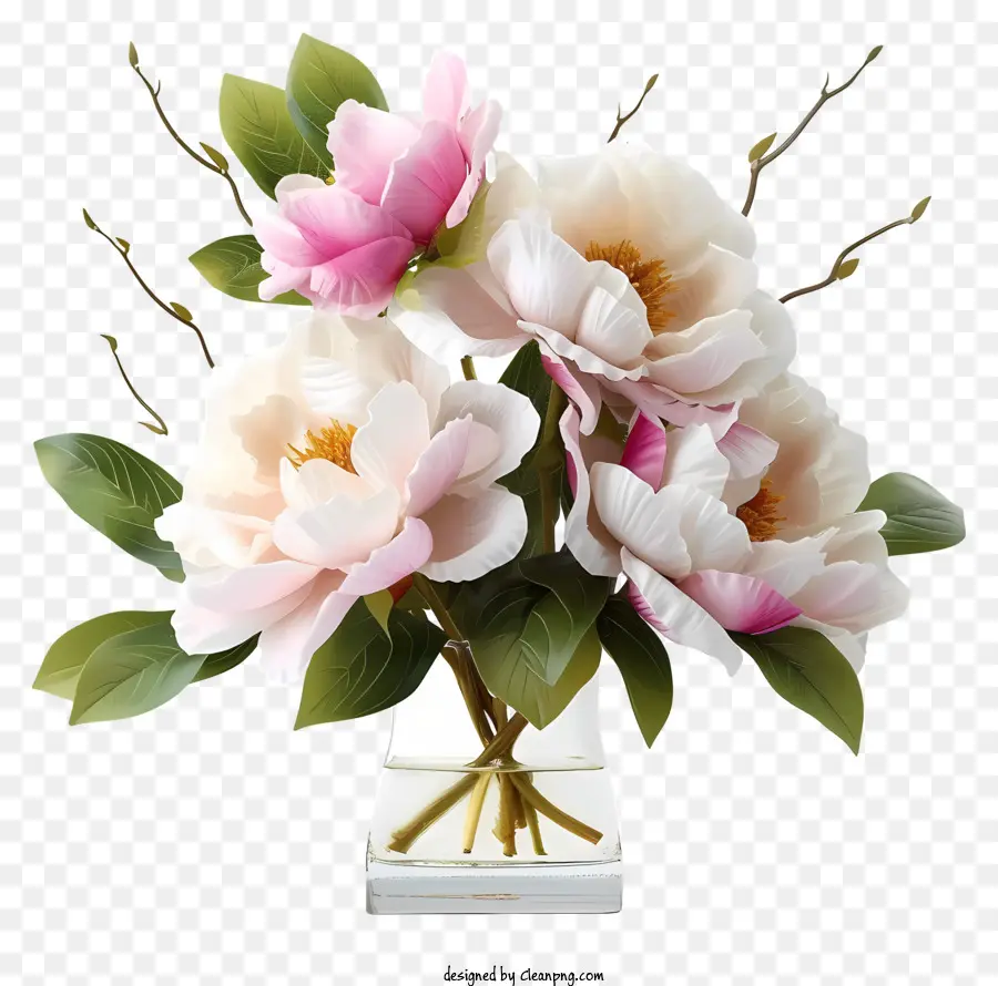 Arreglo Floral Elegante Realista，Florero De Cristal PNG