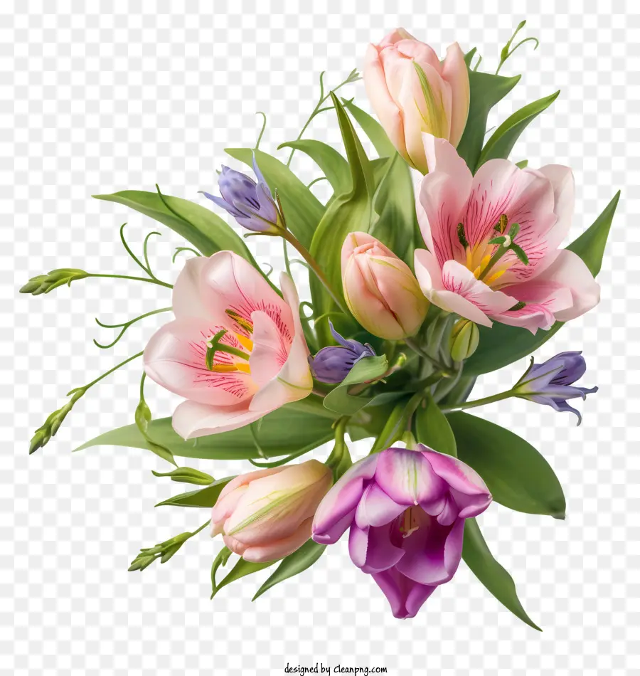 Diseño De Dibujo De Vector De Arreglo Floral Elegante，Tulipanes Rosados PNG