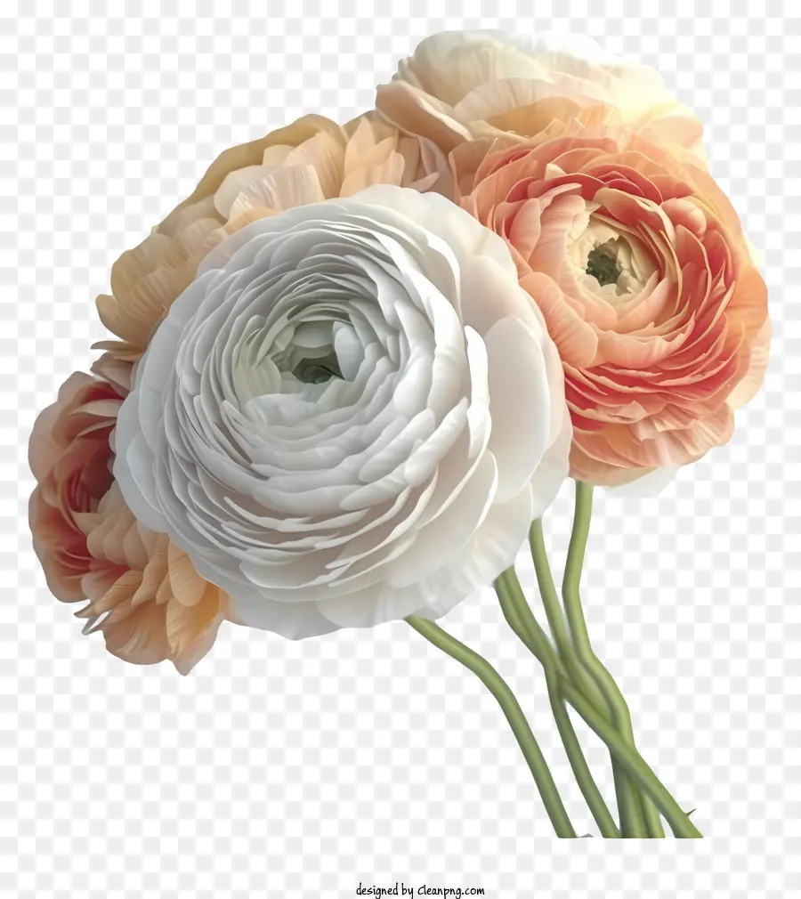 Flor De Ranunculus Elegante Y Realista，Flores Rosas Y Naranjas PNG