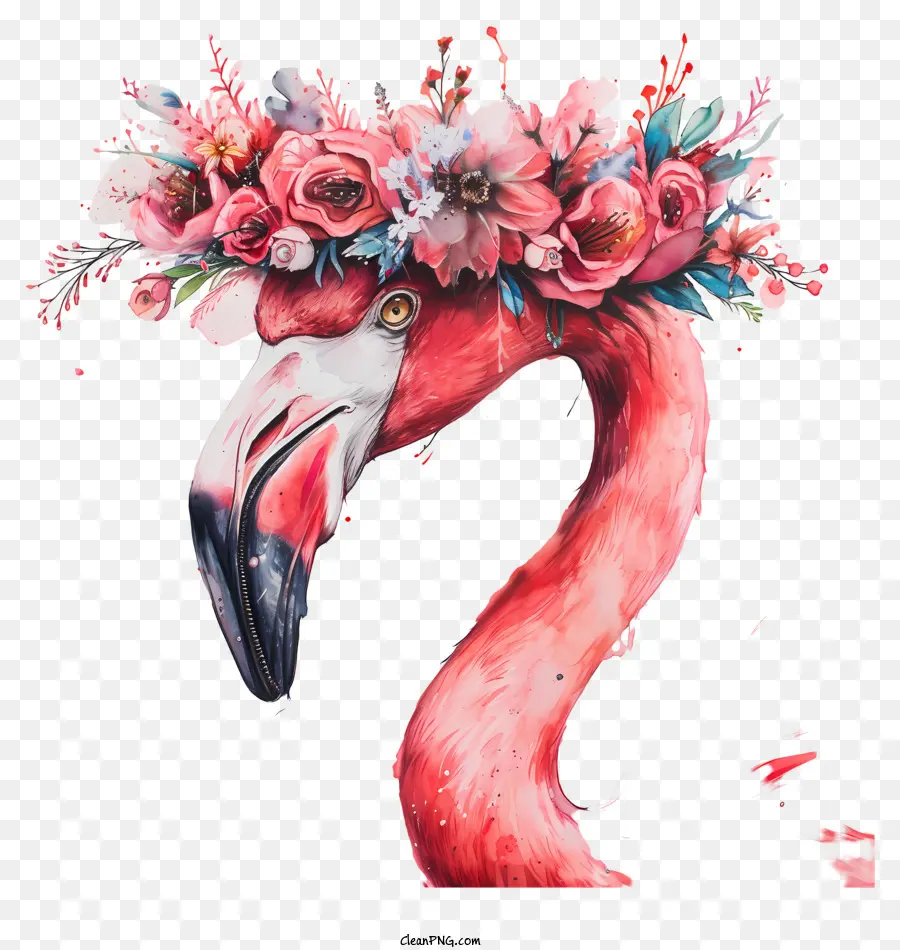 Flamenco Con Corona Floral，Flamingo PNG
