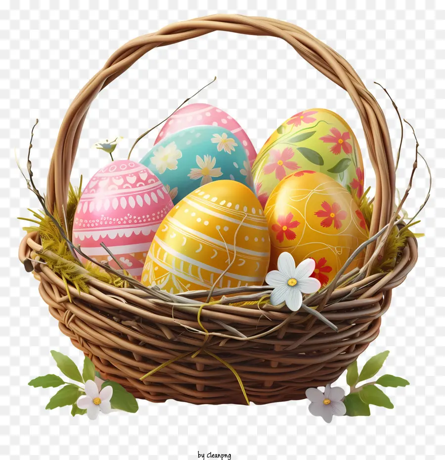 Vector De Cesta De Huevo De Pascua 3d，Huevos Decorados PNG