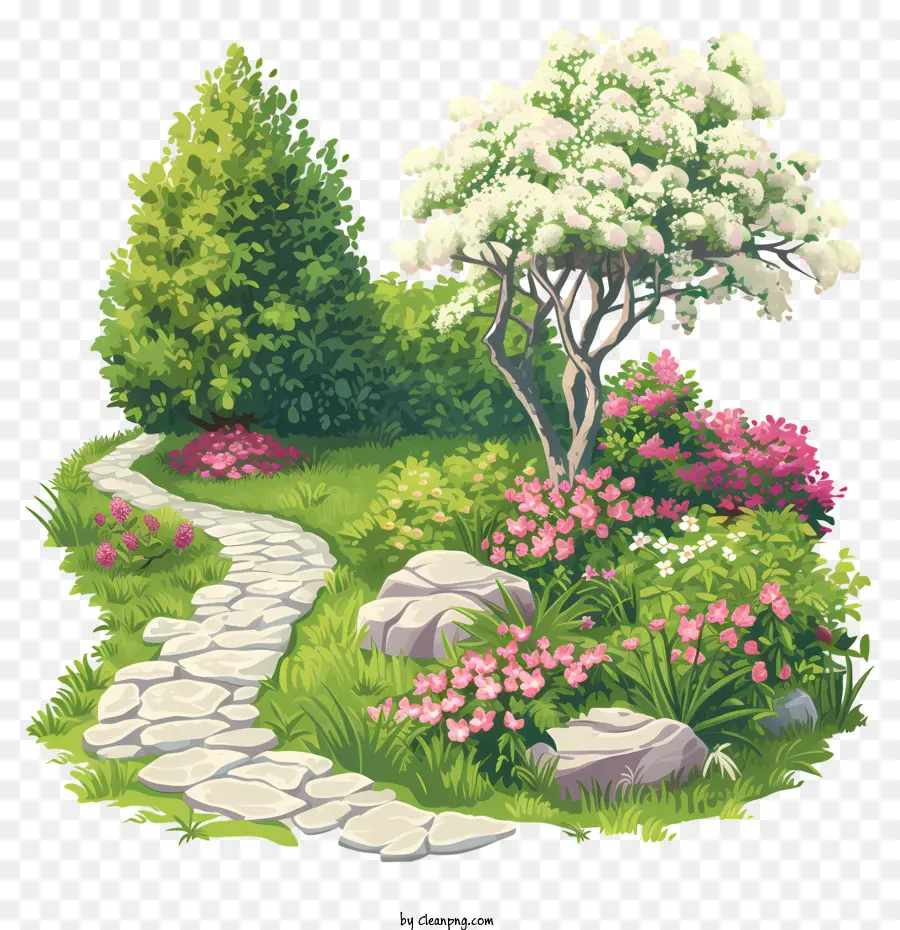 Camino De Jardín De Primavera，Paisaje PNG