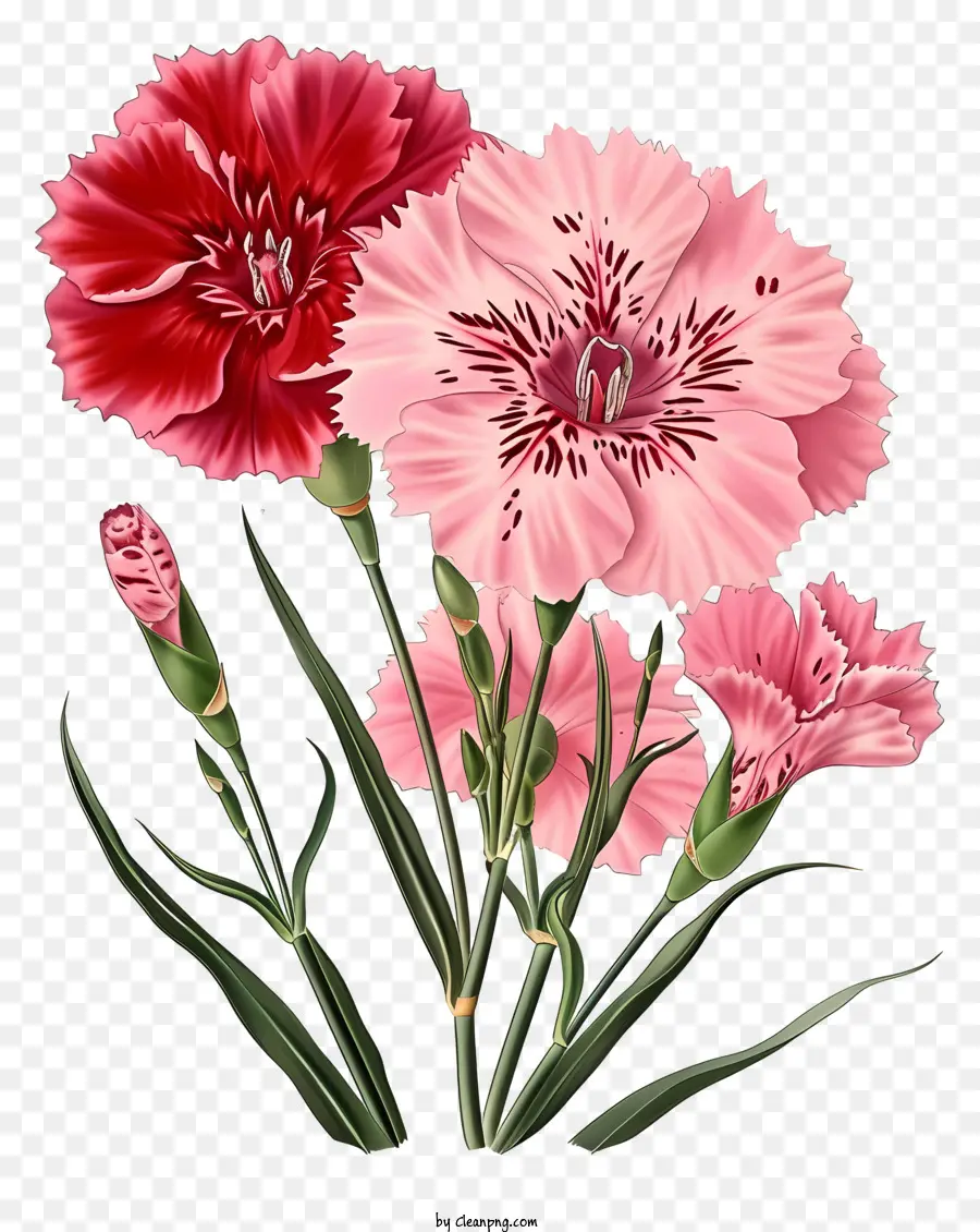 Flor Elegante Plana Dianthus，Claveles De Color Rosa PNG