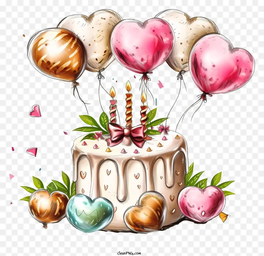 Decoración De Cumpleaños Dibujada A Mano，Pastel De Cumpleaños PNG