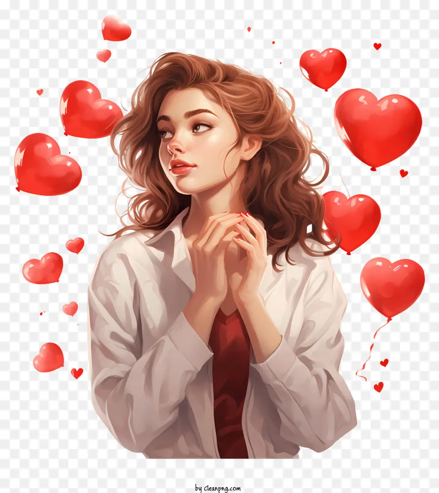 Chica De San Valentin，Mujer Con Corazones PNG