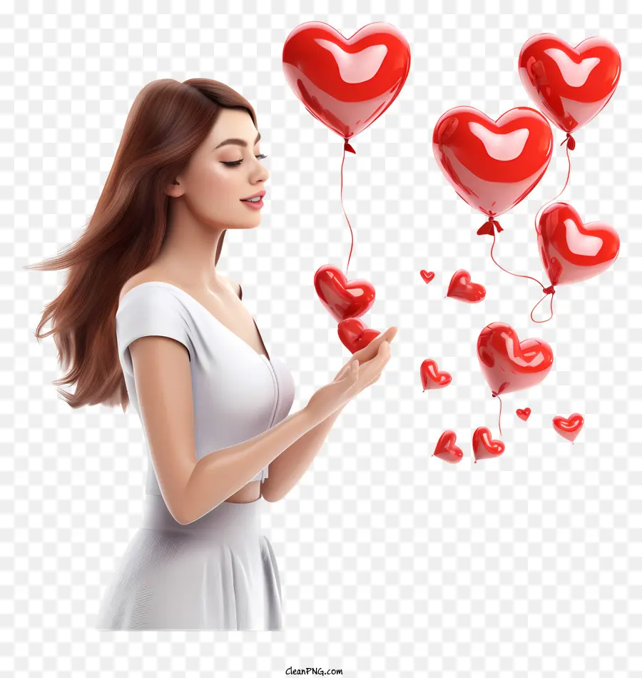 Chica De San Valentin，Mujer Con Corazones PNG