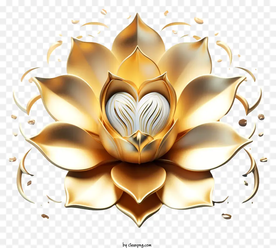 Corazón Dorado En Loto，Flor De Loto Dorado PNG