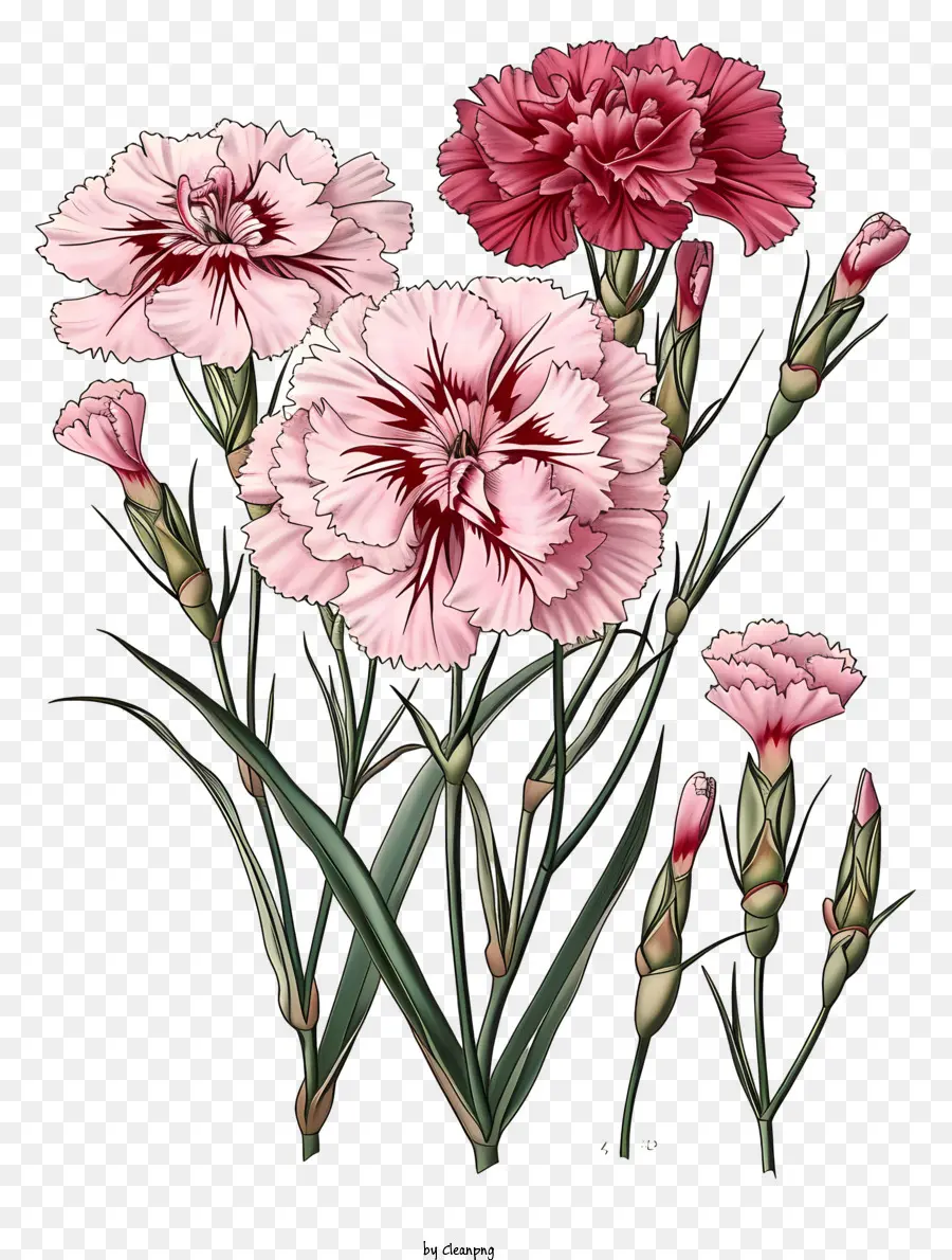 Flor Elegante De Dianthus Dibujada A Mano，Claveles De Color Rosa PNG