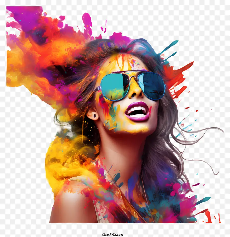 Holi，Mujer Con Pintura Colorida PNG