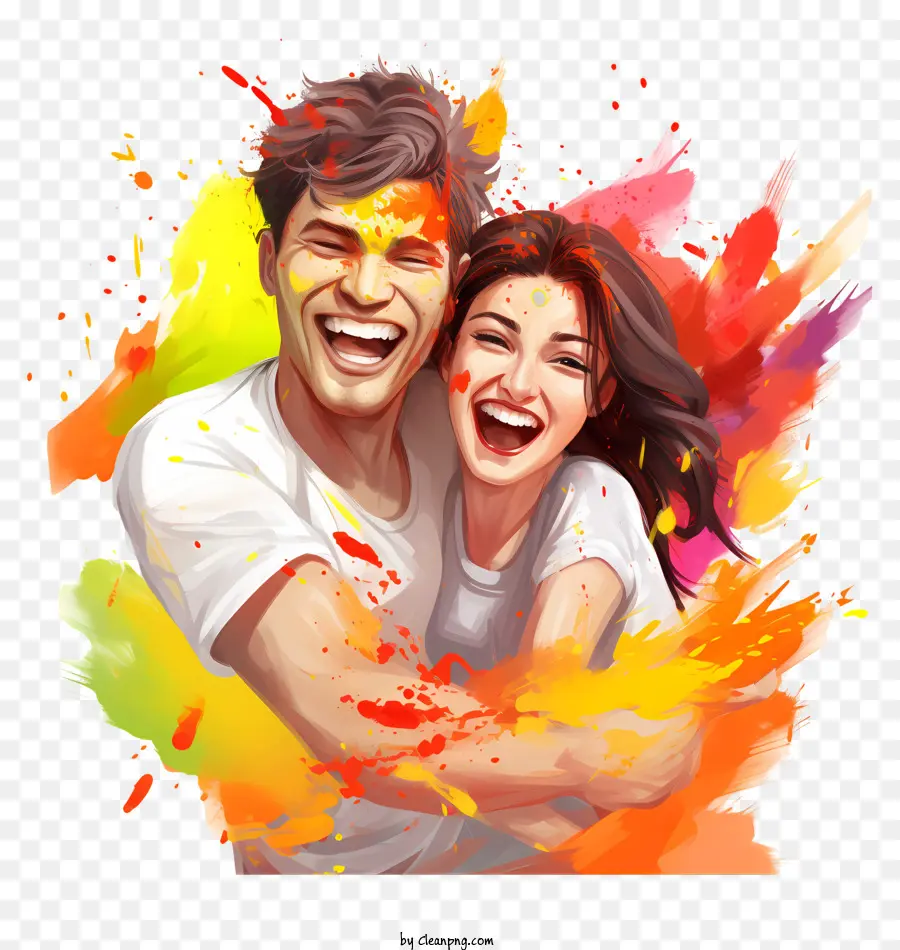 Holi，Pareja Con Colores PNG