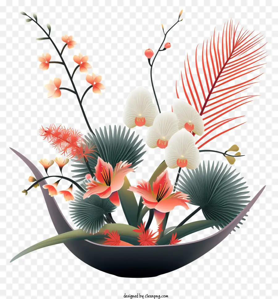 Arreglo Floral De Ikebana，Flores Tropicales PNG