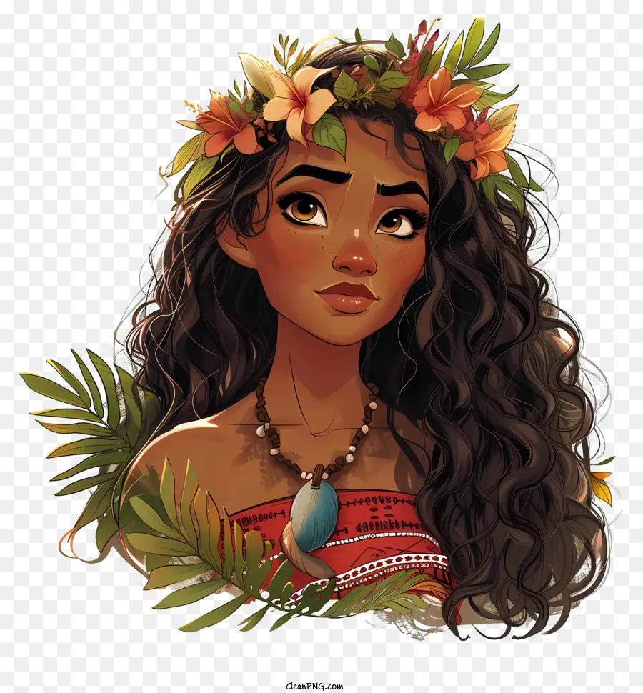 Moana，Mujer Con Vestido Floral Rojo PNG