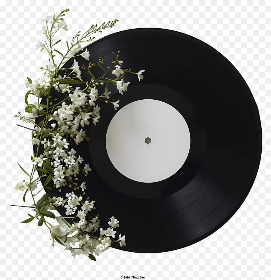 Disco De Vinilo，Flores Blancas PNG