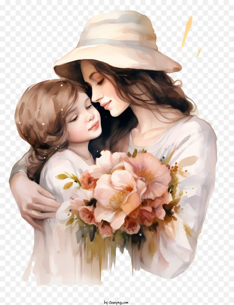 Dia De La Madre，Madre Y Niño Con Flores PNG