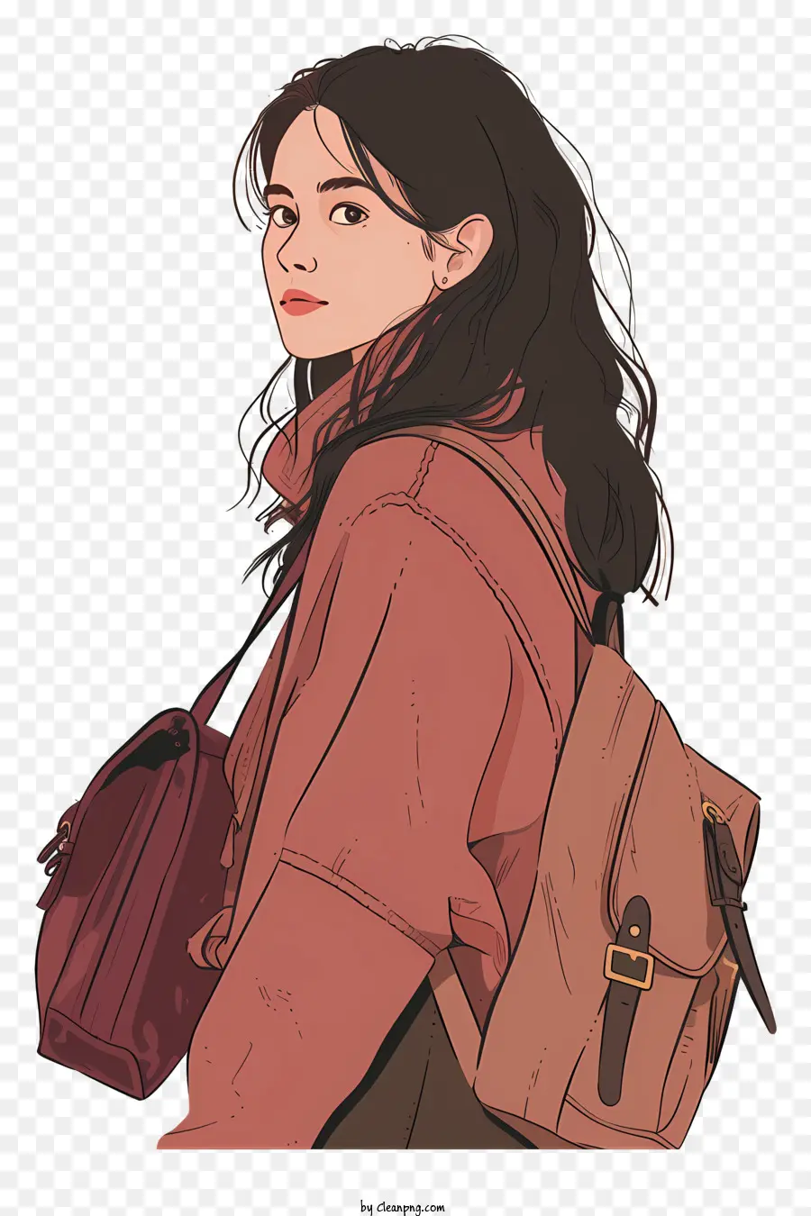 Chica Universitaria Con Bolsa，Ilustración De Dibujos Animados PNG