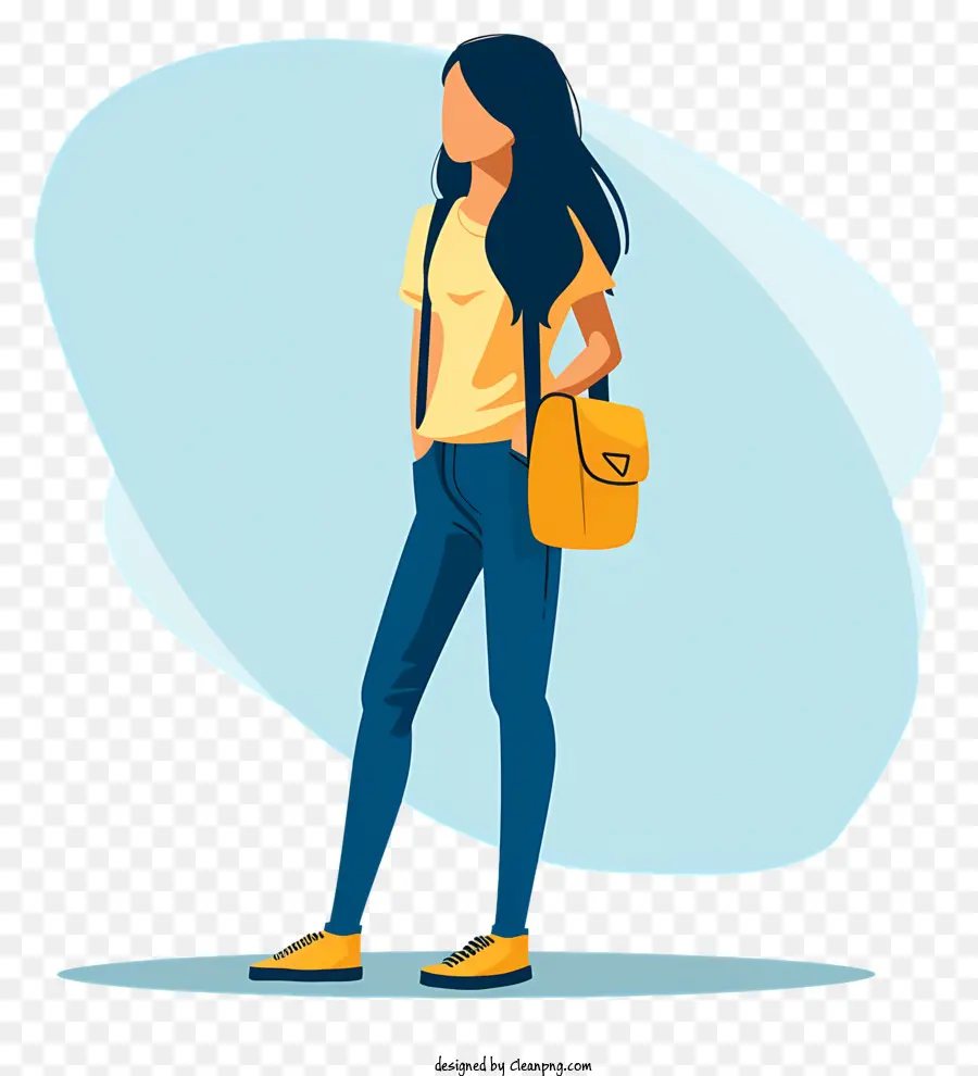 Chica Universitaria Con Bolso，Mujer Con Chaqueta Amarilla PNG