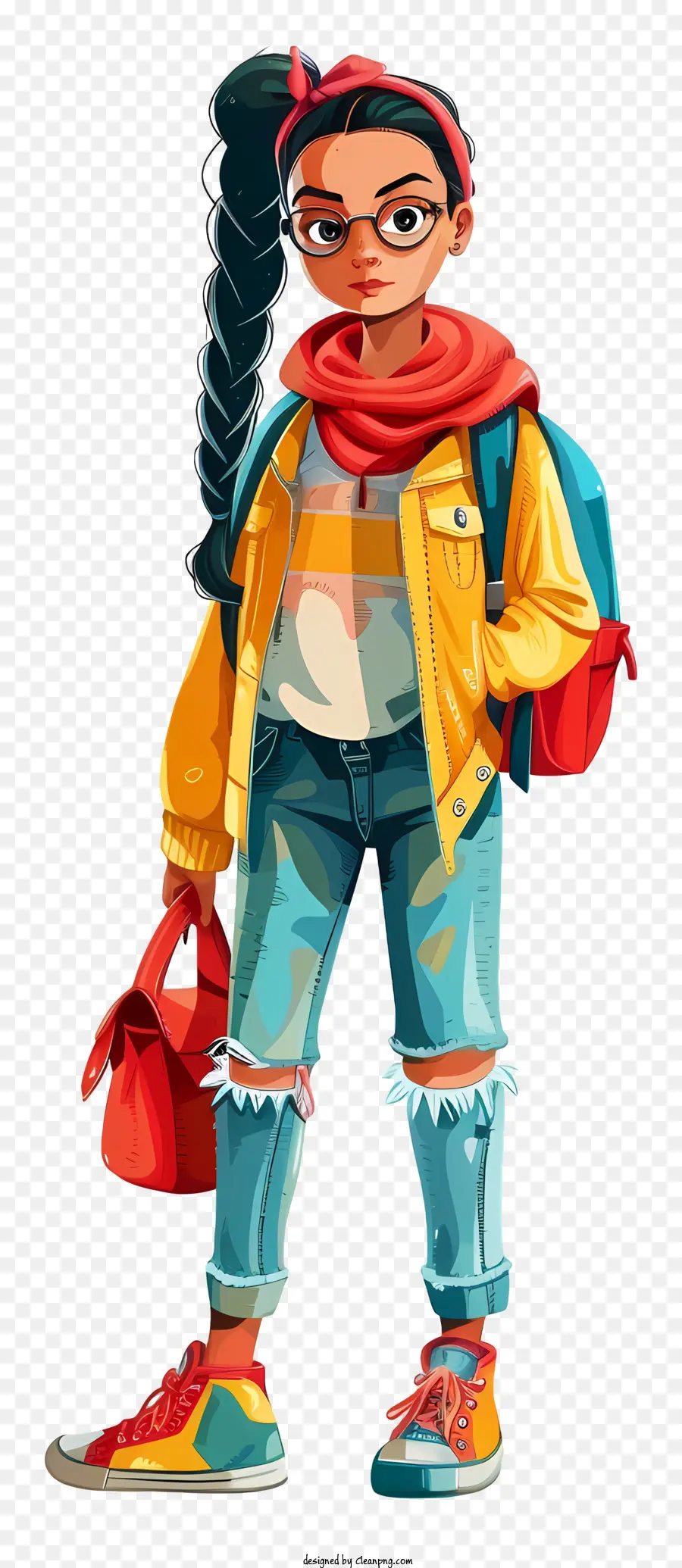 Chica Universitaria Con Bolsa，El Pelo Largo PNG