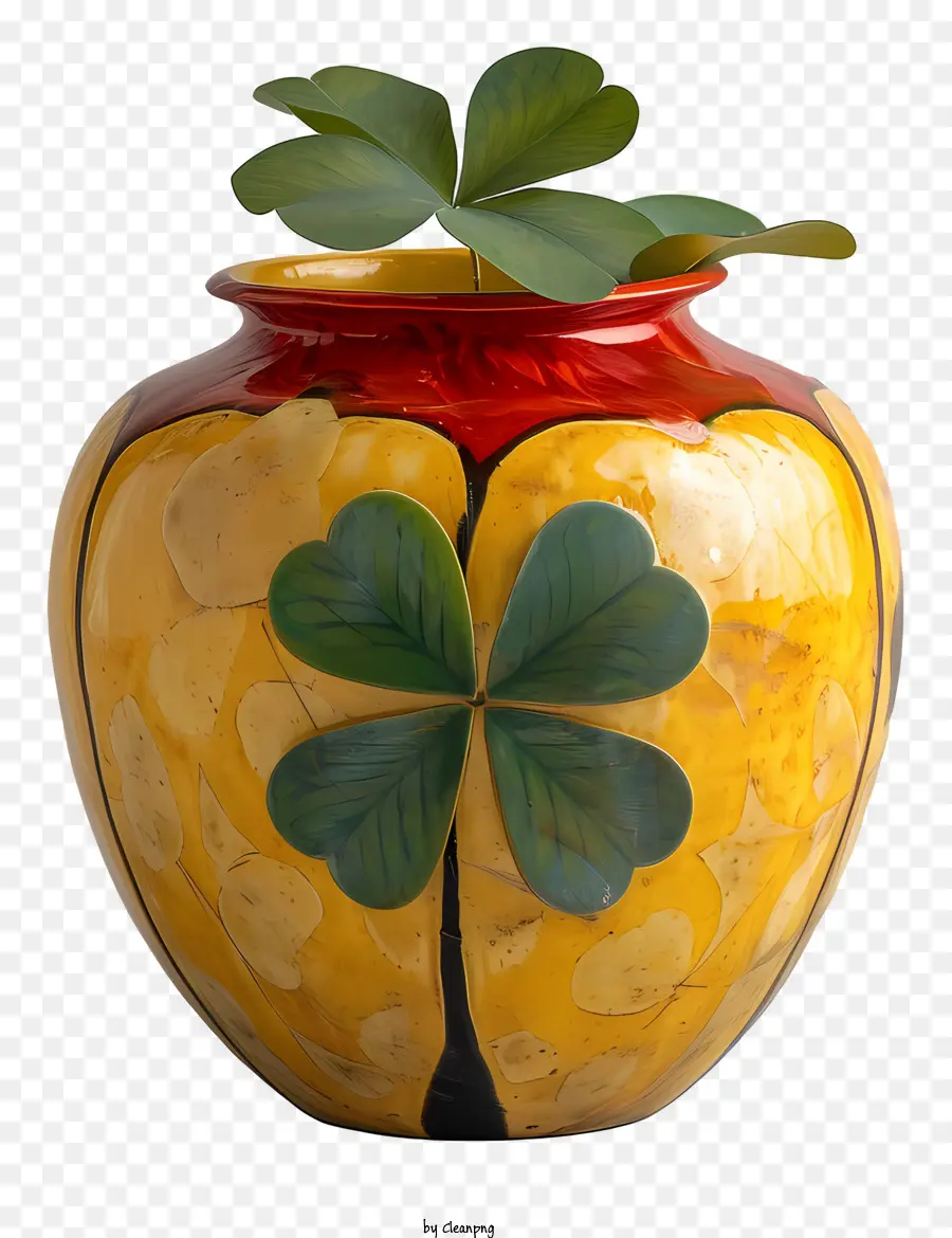 Olla，Jarrón Decorativo Con Trébol PNG