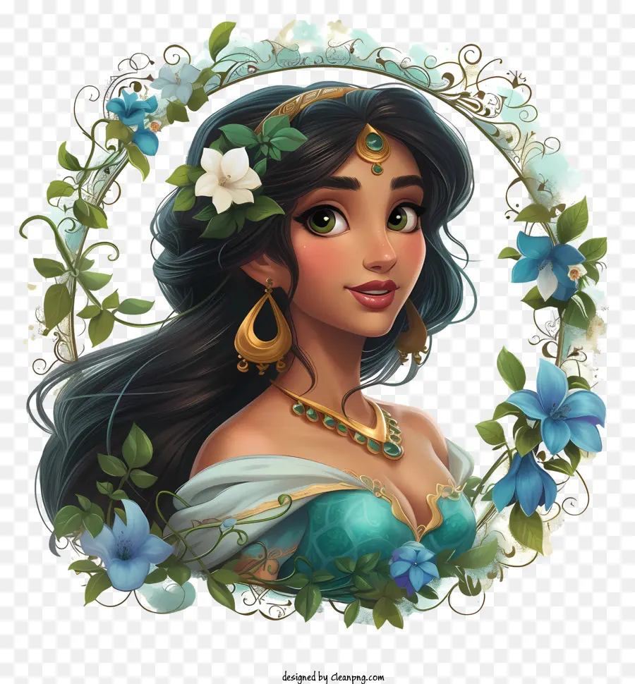 Princesa Disney，Hermosa Mujer Con Flores PNG