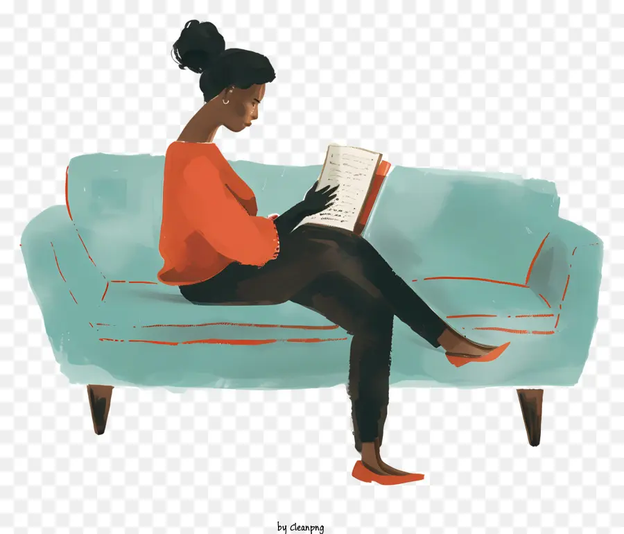 Mujer Leyendo，Ilustración De Dibujos Animados PNG