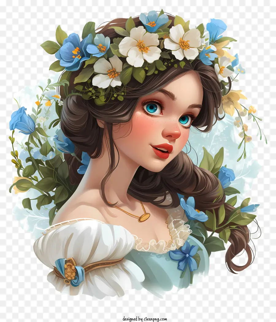 Princesa Disney，Hermosa Chica Con Flores PNG