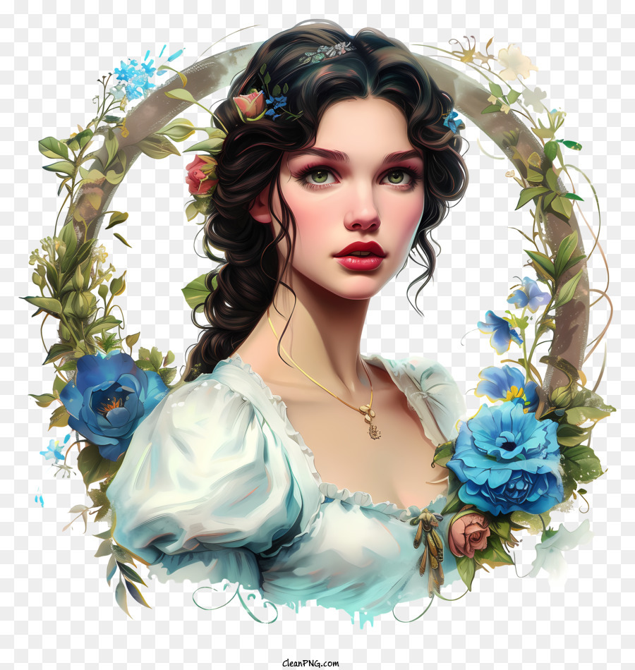 Descarga gratuita de La Princesa De Disney, Mujer Con Vestido Blanco, Azul Floral Corona Imágen de Png