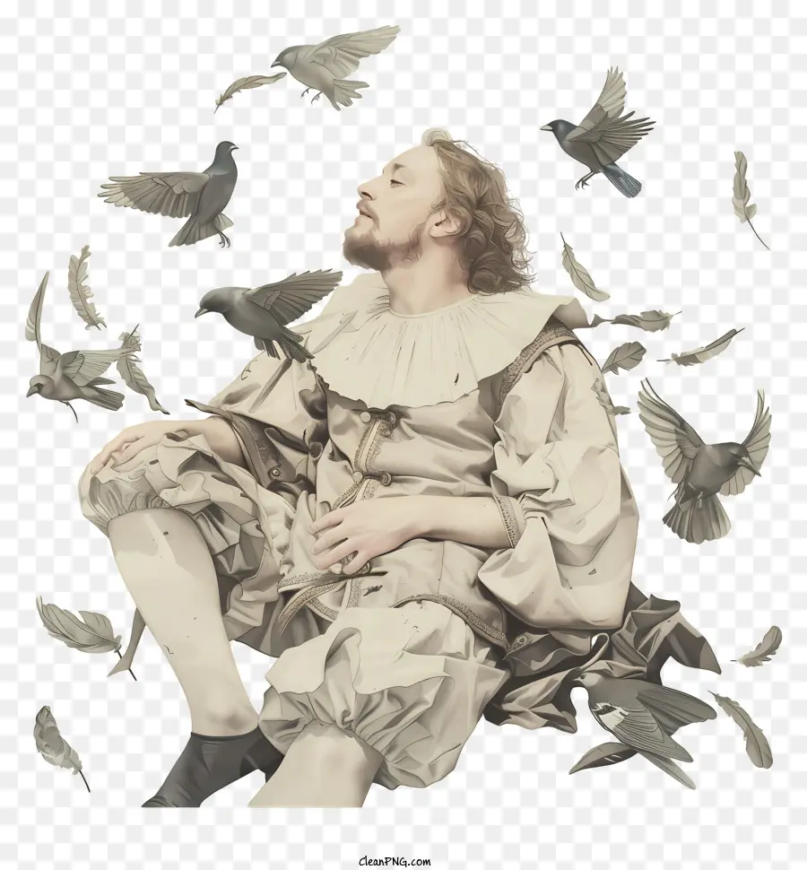 Shakespeare，Hombre Con Pájaros PNG