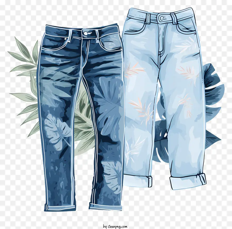 Jeans，Jeans Con Patrón Floral PNG