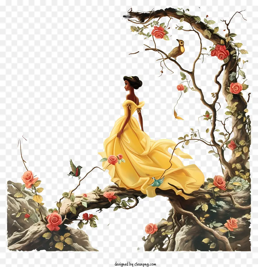 La Princesa De Disney，Mujer Con Vestido Amarillo PNG