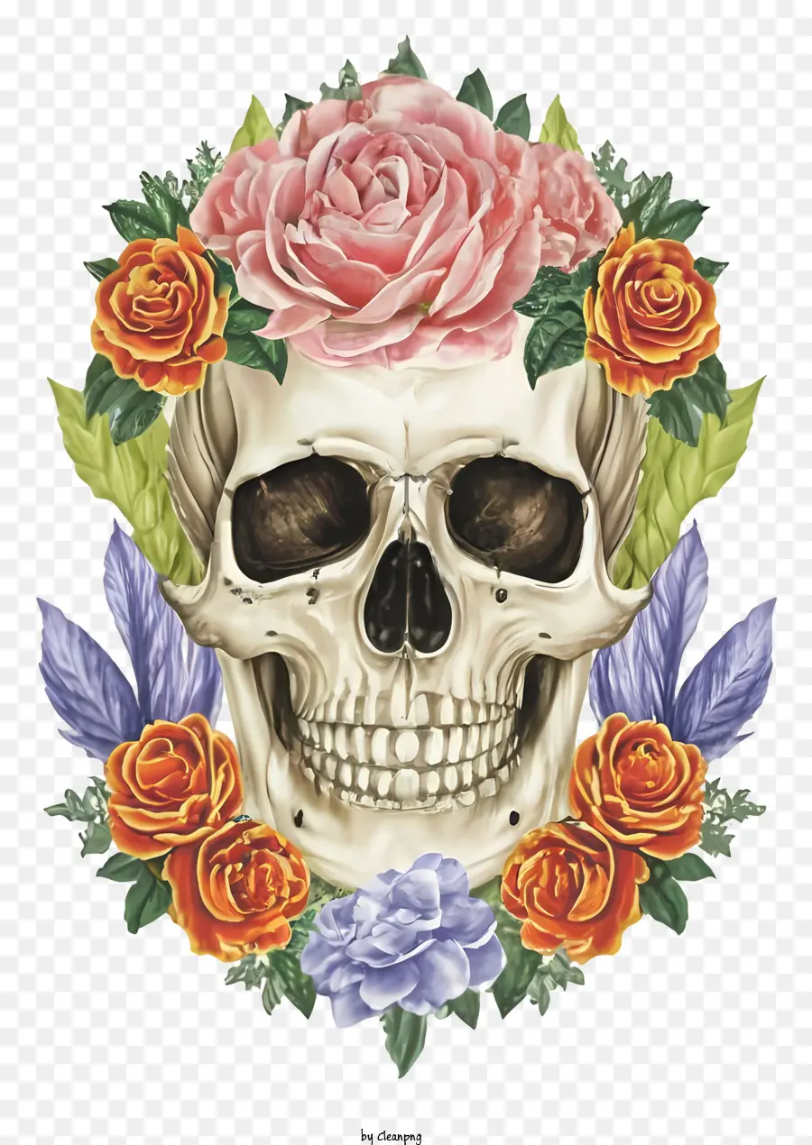 Cráneo，Calavera Con Flores PNG