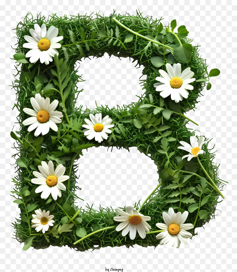 Letra Floral B，Numero Cuatro PNG