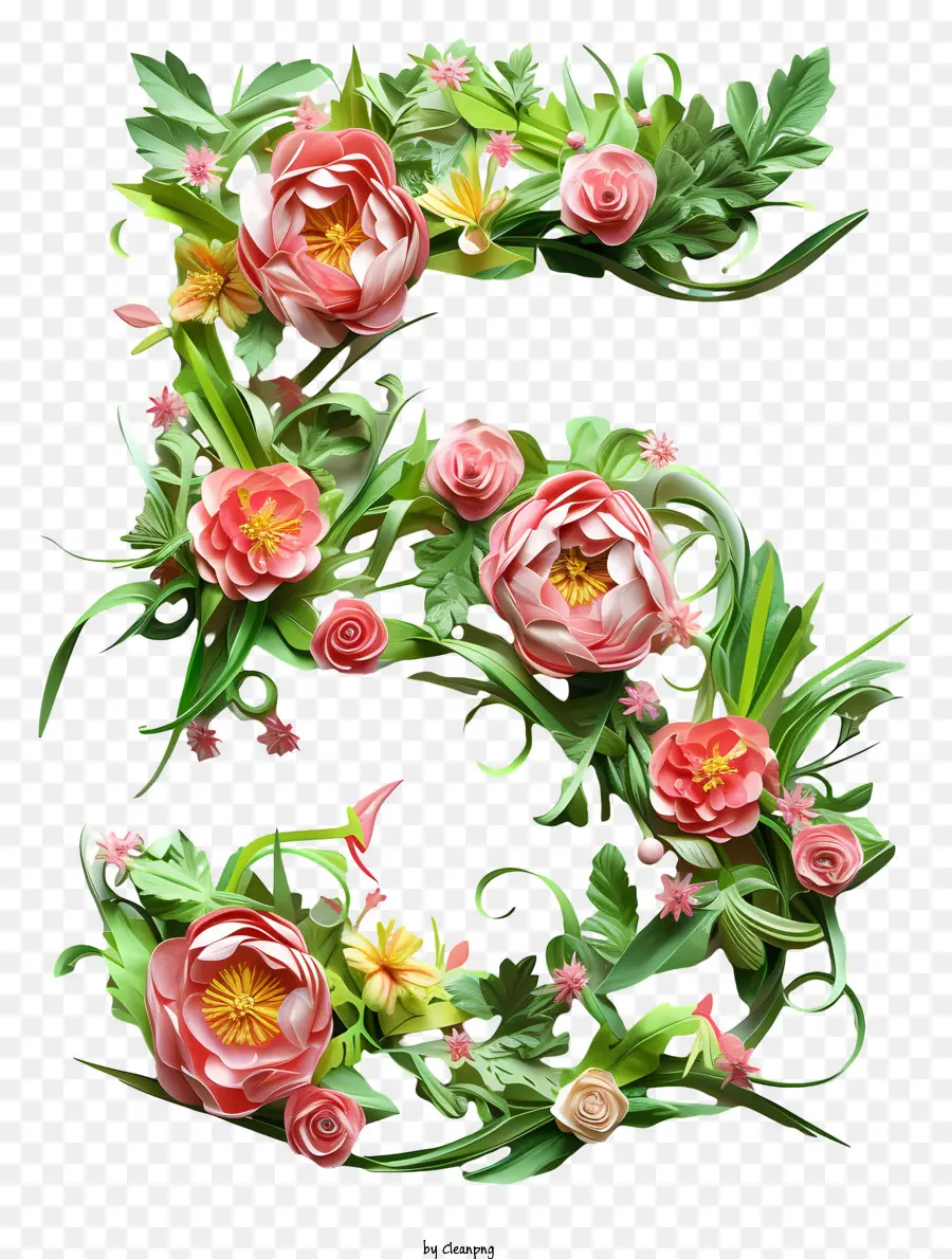 Flores Número 5，Floral Alfabeto PNG