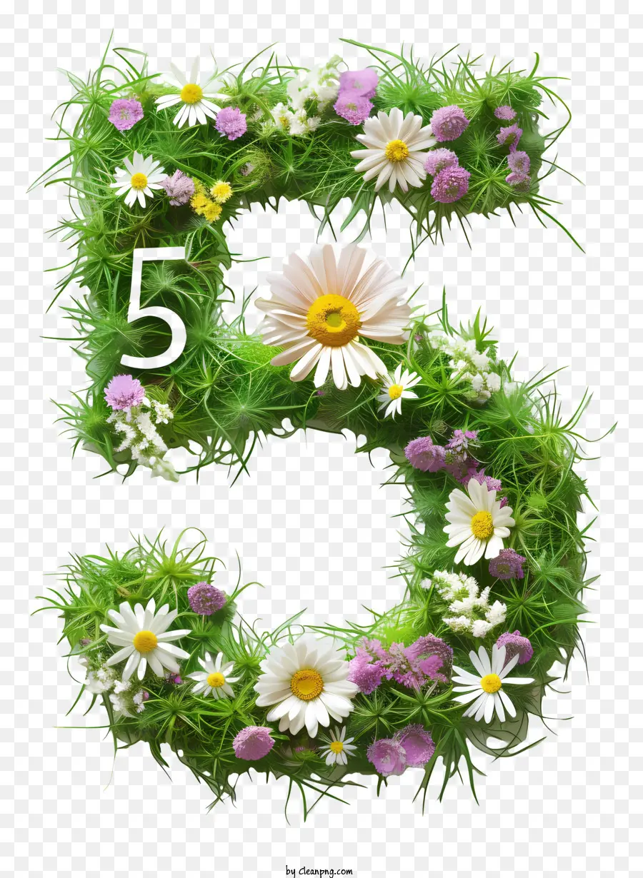 Flores Número 5，Cinco Verde PNG