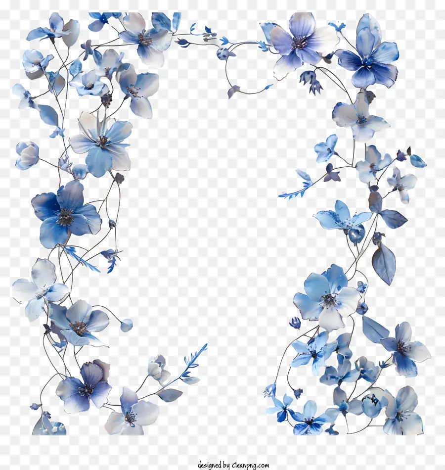 Marco De Vid De Flores Azules，Marco Floral Azul PNG