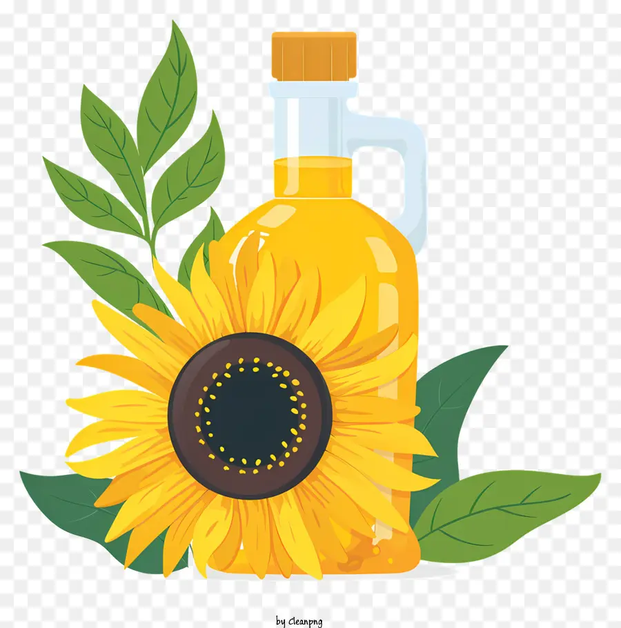 Aceite De Girasol，Botella De Girasol Y Aceite PNG