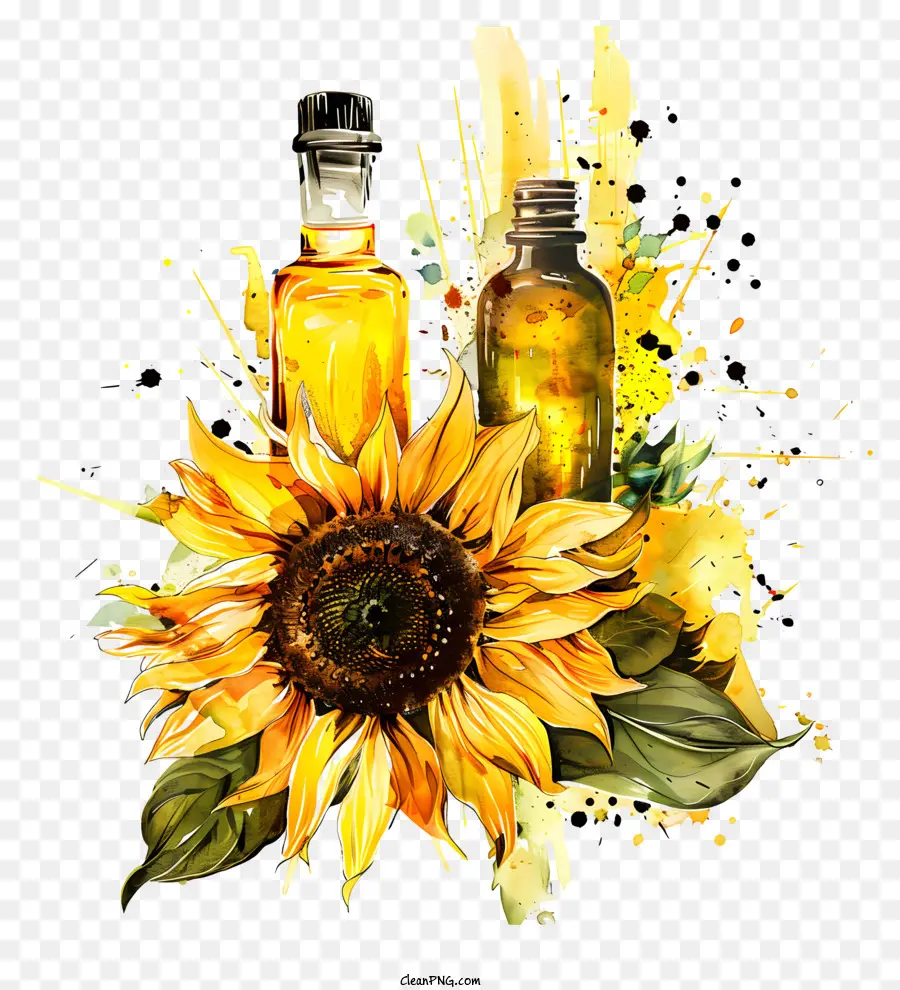 Aceite De Girasol，Botellas De Girasol Y Aceite PNG