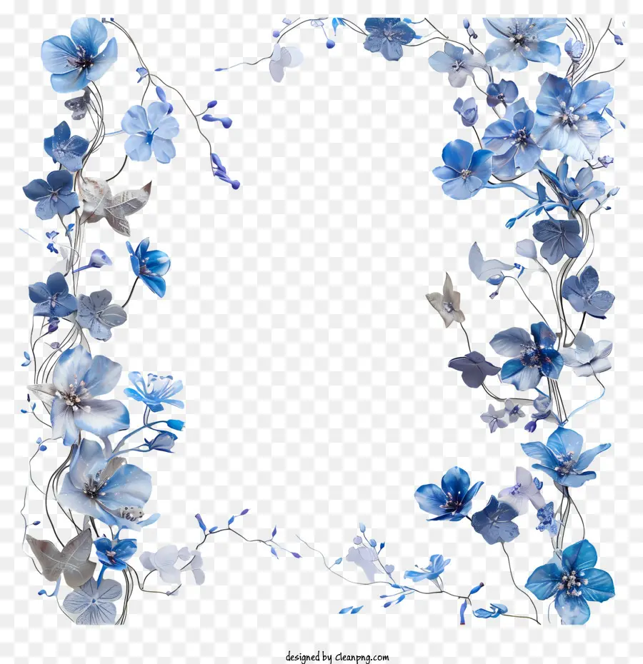 Marco De Vid De Flores Azules，Flores De Color Azul PNG