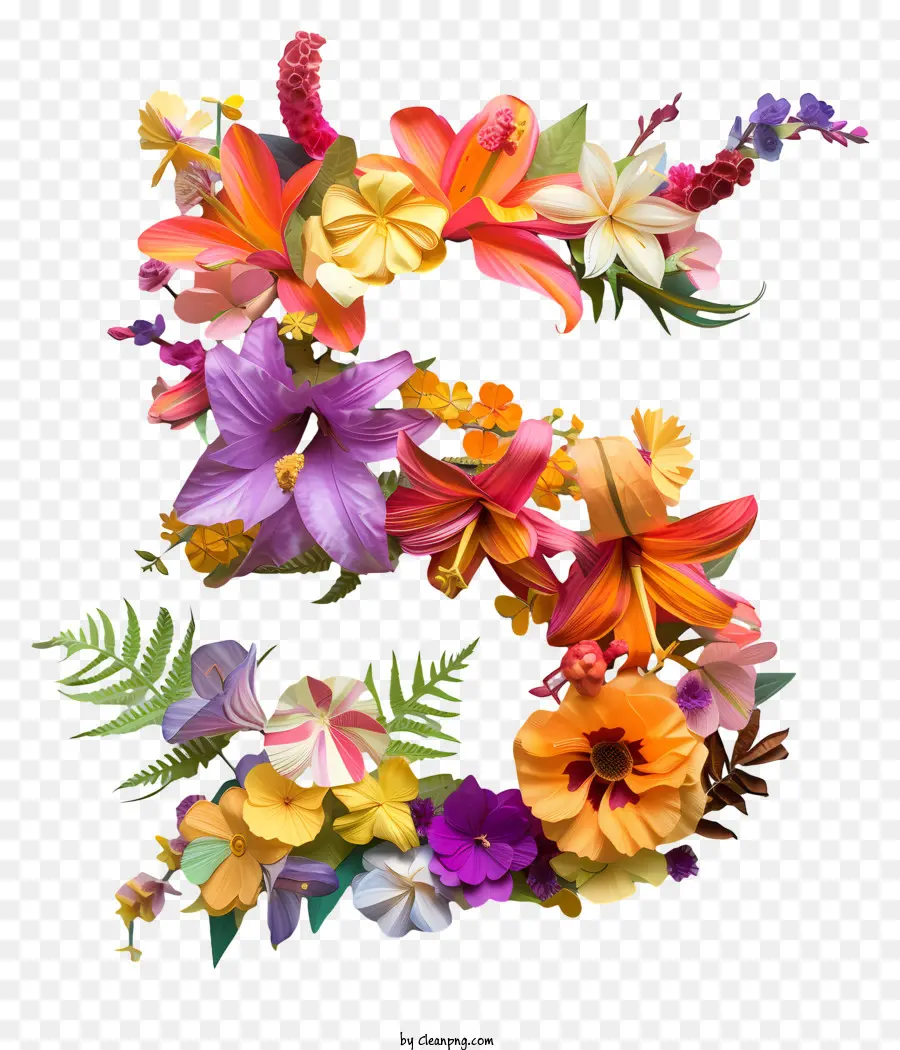 Flores Número 5，Diseño De Letras De Flores PNG