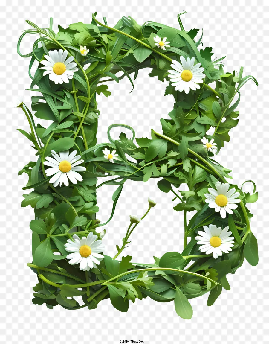 Carta Floral B，Hojas Verdes PNG