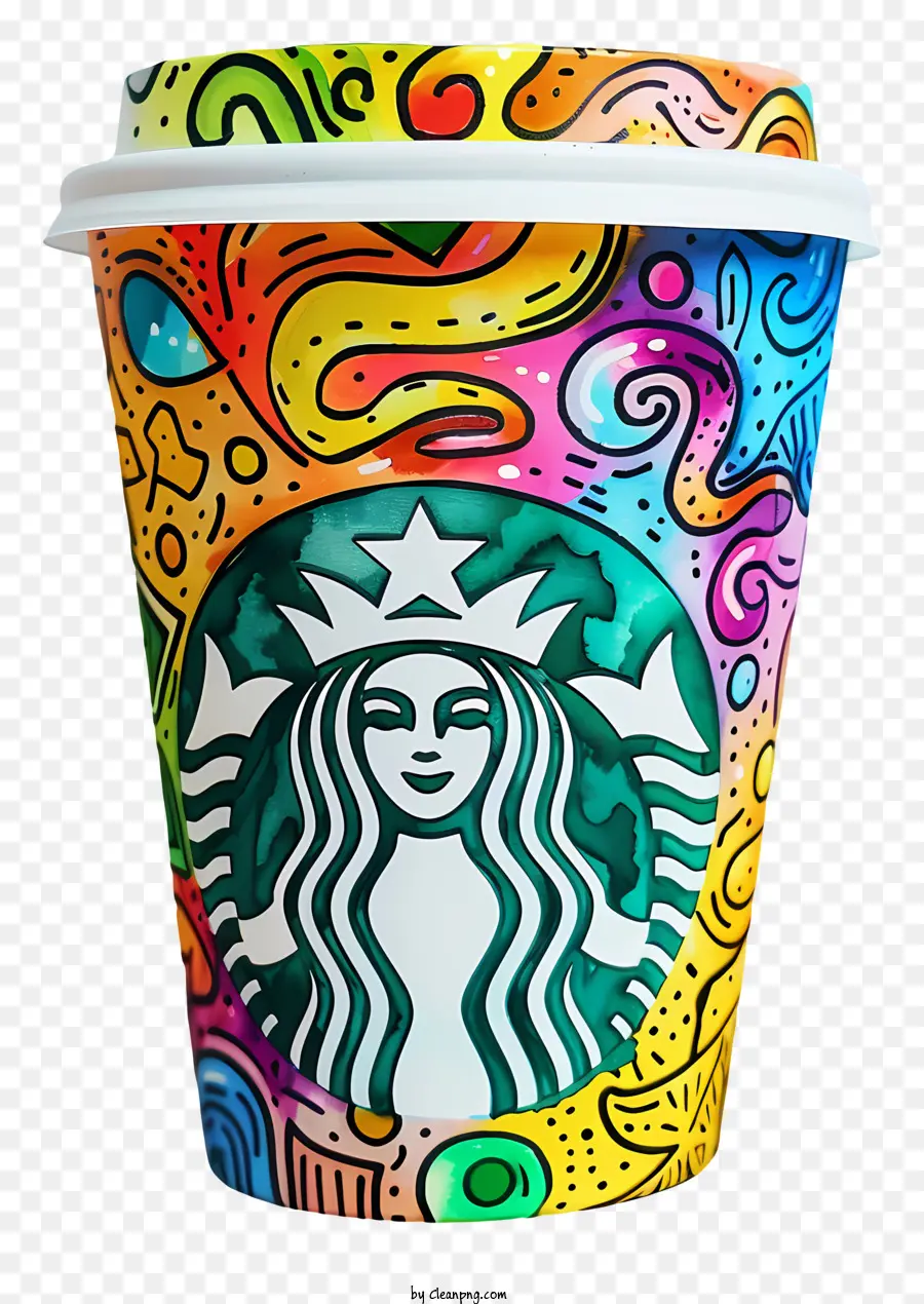 Taza De Café Starbucks，Taza Colorida De Starbucks PNG