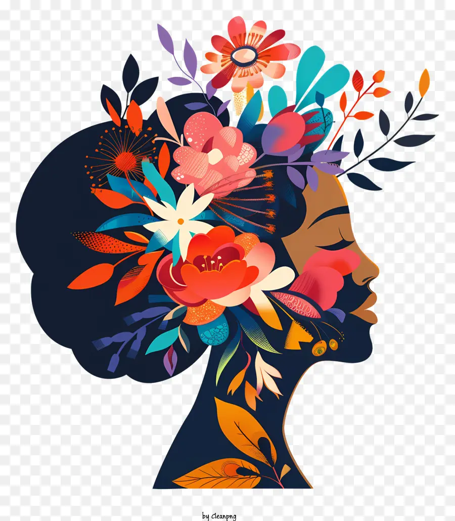 Arte De Flores Del Día De Las Mujeres，Negro Mujer PNG