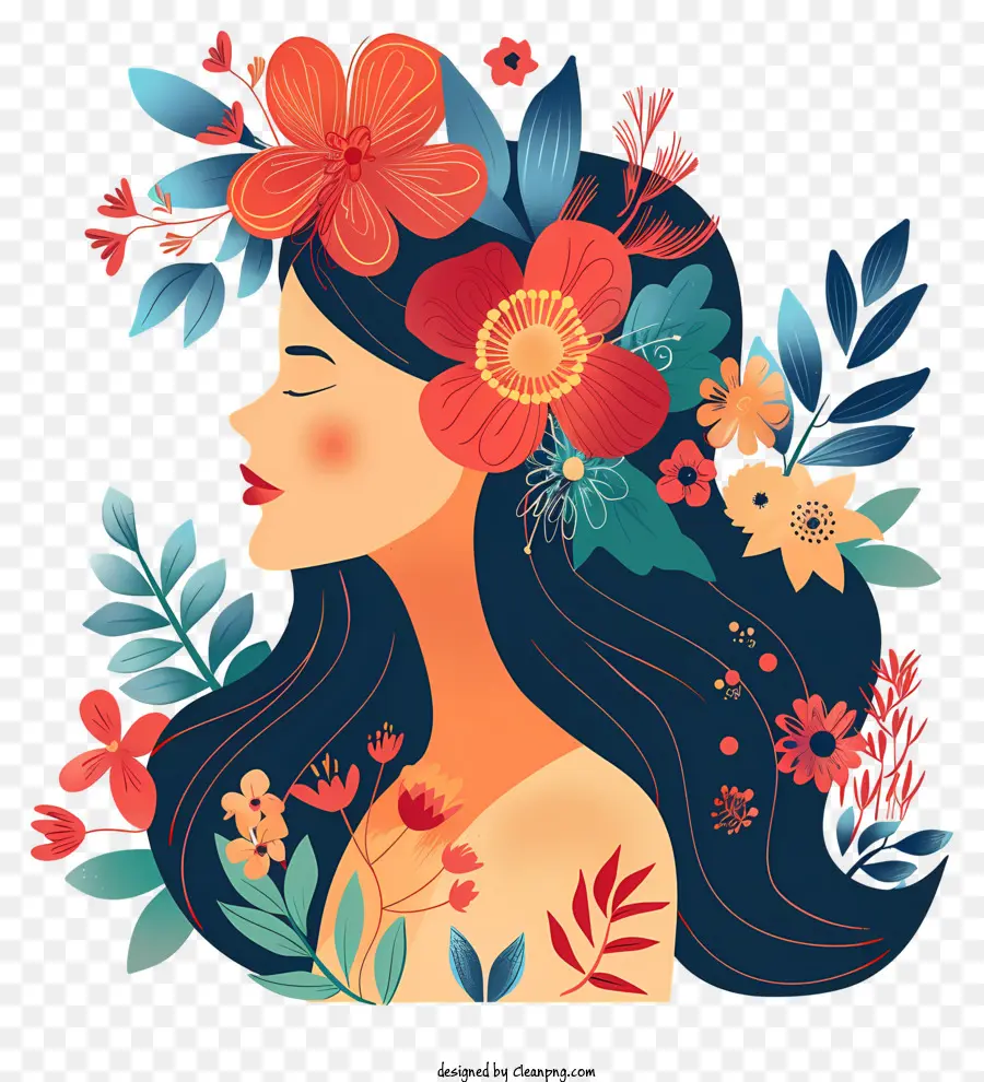 Arte Floral Del Día De La Mujer，Mujer Con Sombrero PNG