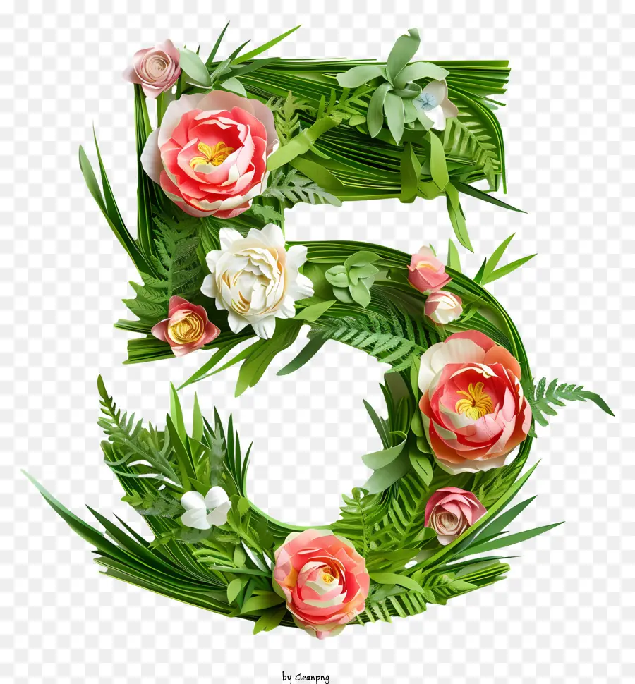 Número Floral Cinco，Numero 5 PNG