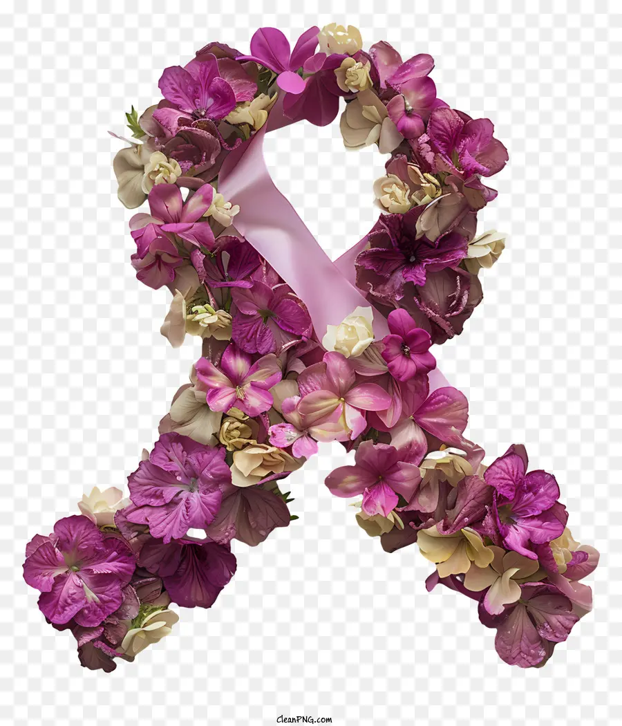 Cinta De Cáncer De Mama，Cinta Floral Rosa Oscuro PNG