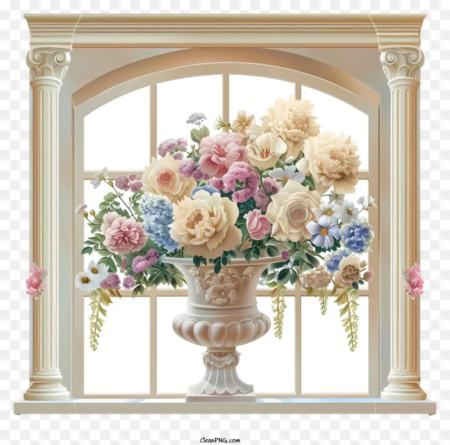 Flores De Ventana De Primavera，Ventana PNG