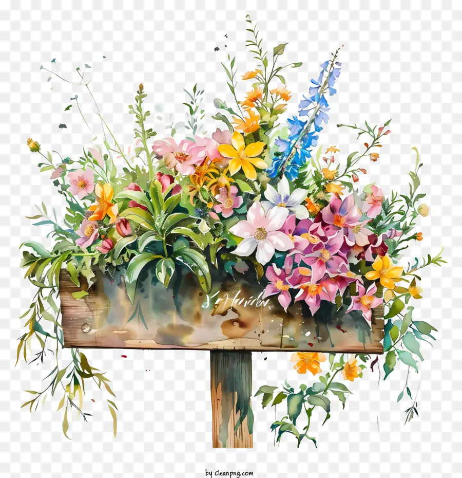 Tablero De Letrero De Flores De Primavera，Cartel De Madera Con Flores PNG