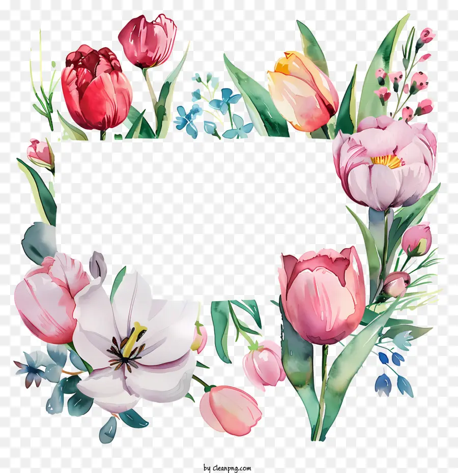 Tablero De Letrero De Flores De Primavera，Pintura A La Acuarela PNG