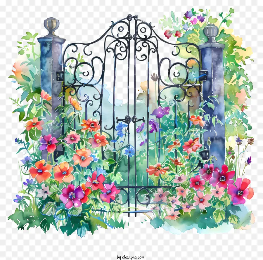 Flores De Puerta De Jardín De Primavera，Pintura A La Acuarela PNG