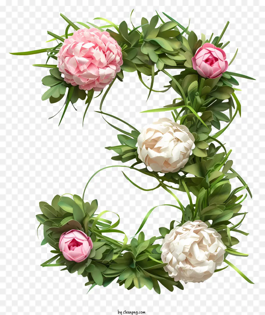 Floral Número Tres，Arte De Letras De Rosa PNG